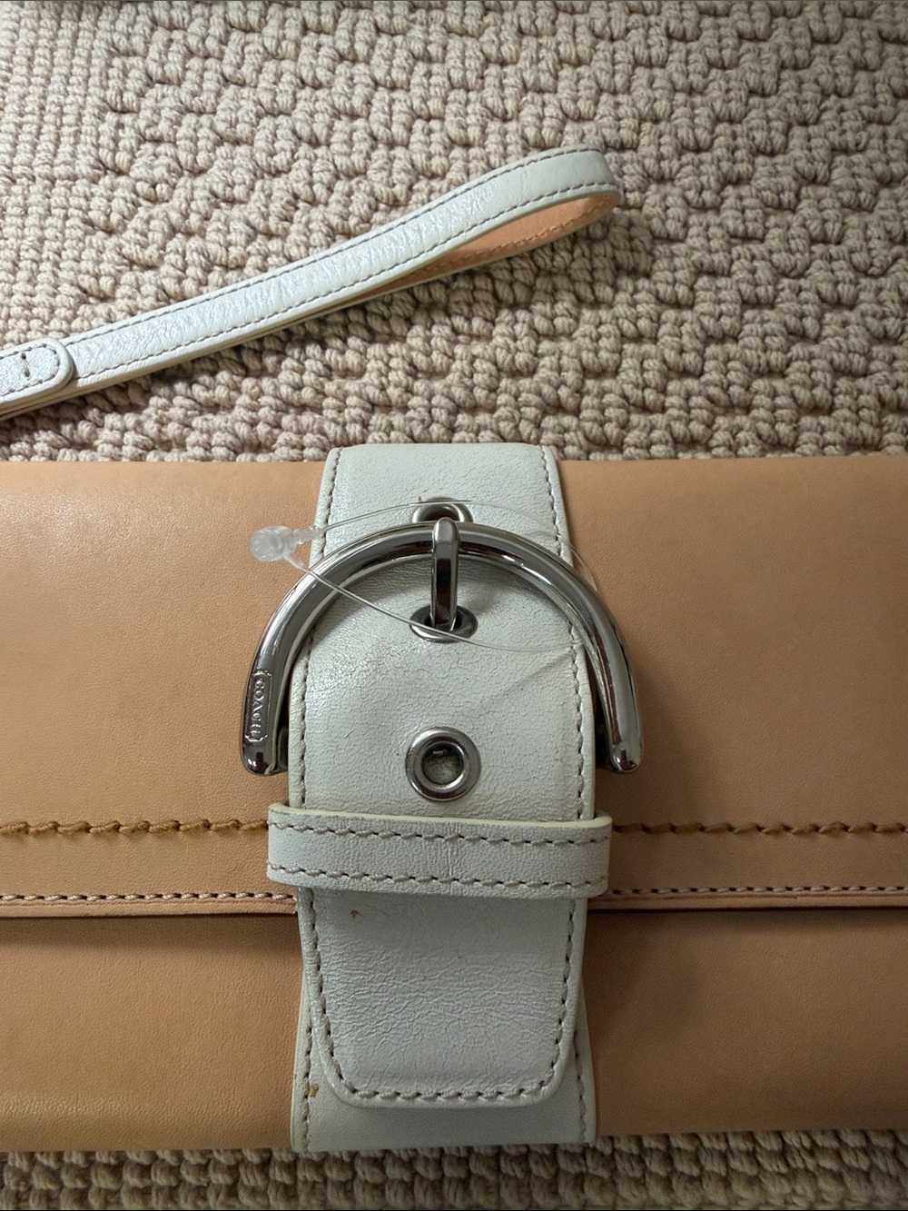 Coach Legacy Leather Wristlet Clutch Wallet Natural Vachetta White Trim M3B-6694 - Picture 4 of 11